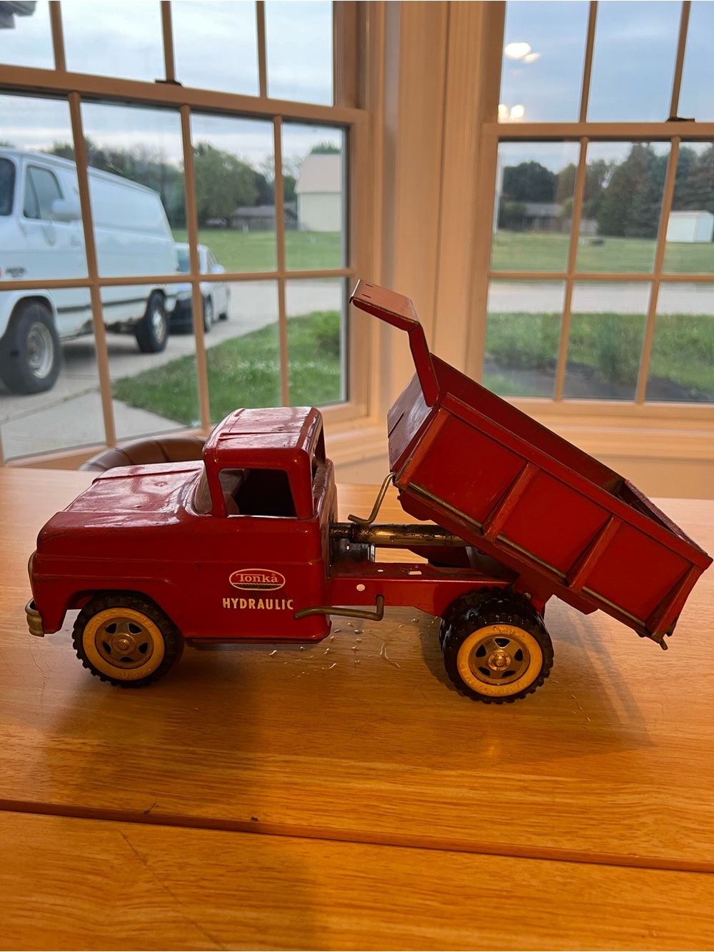 Tonka Red Hydraulic Dump Truck Toy with Gold Wheels